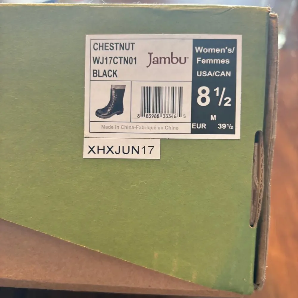Jambu Chestnut Leather Boots 8.5 NWT Black Mid Calf Ankle Booties Lace Boho